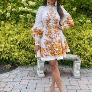 Zimmermann Vacay White and Orange Long Sleeve Floral dress